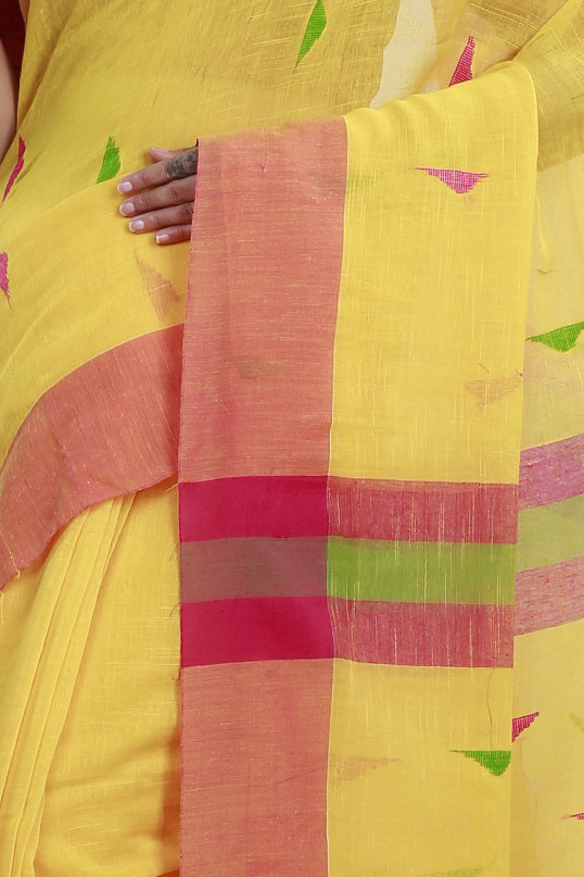 Yellow Pure Cotton Clasic_Than Hand Loom Saree (806)